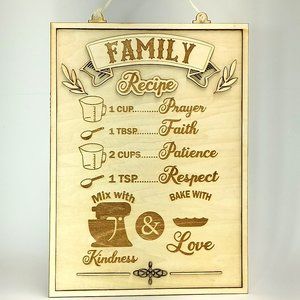 Beautifully engraved Family Recipe sign! All natural with layered wood.